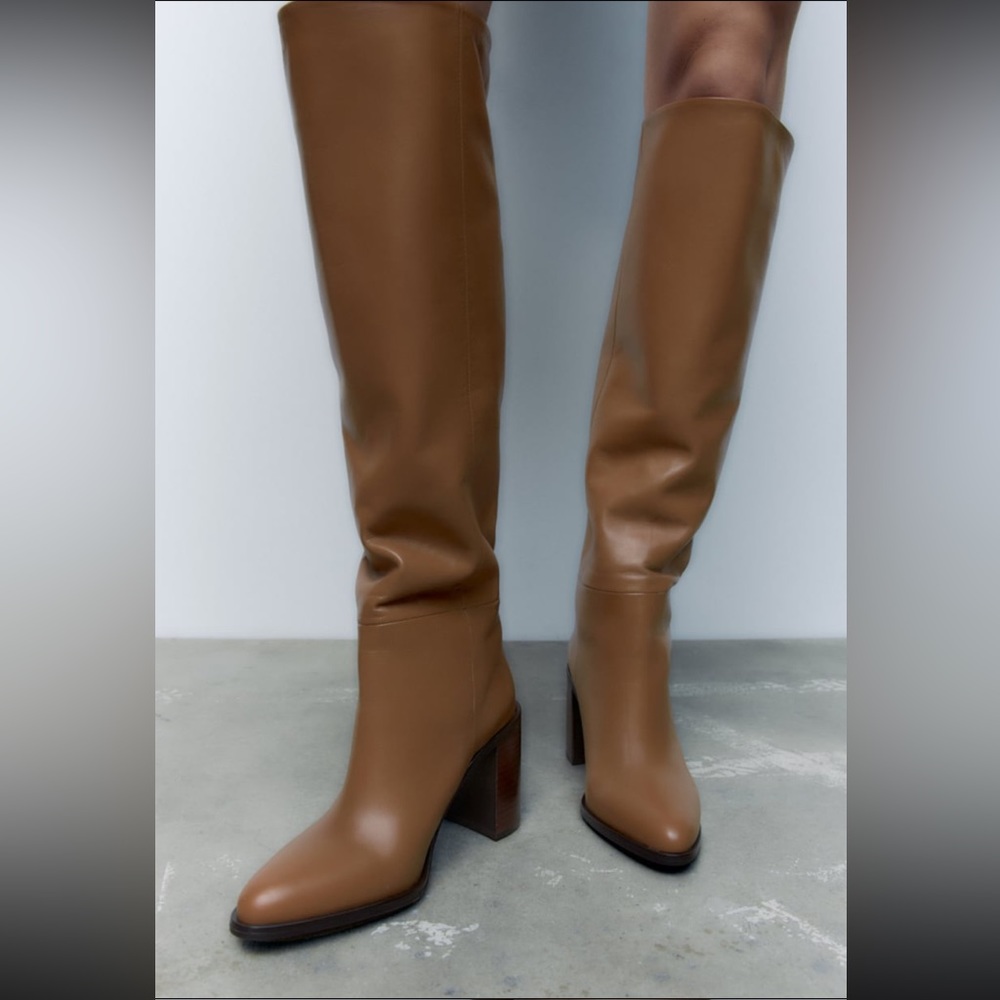 Zara Knee High Leather Boot 7.5/ 38